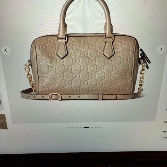 Gucci gg emblem medium boston bag - taupe leather - Picture 3 of 7